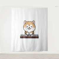 Kawaii Chien mignon Jouer Piano Clavier