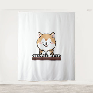 Tenture Kawaii Chien mignon Jouer Piano Clavier