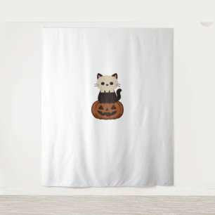 Tenture Kawaii Halloween Chat et citrouille T-shirt surdim