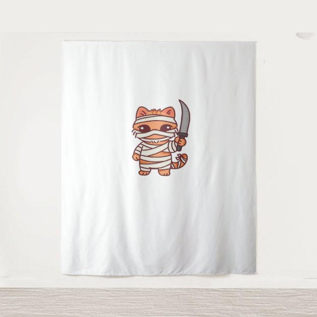 Tenture Kawaii Halloween chat maman avec épée classique T- (Devant)