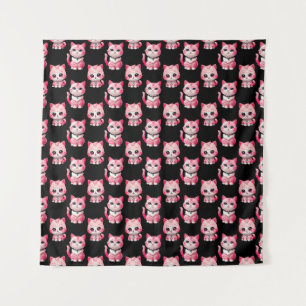 Tenture Kawaii Rose Kitty Cats Design