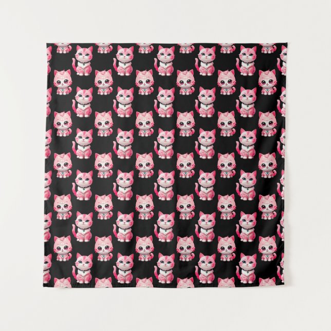 Tenture Kawaii Rose Kitty Cats Design (Devant)