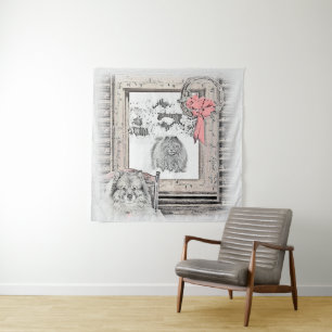 Tenture Keeshond Noël hiver fenêtre Peinture Chien Art