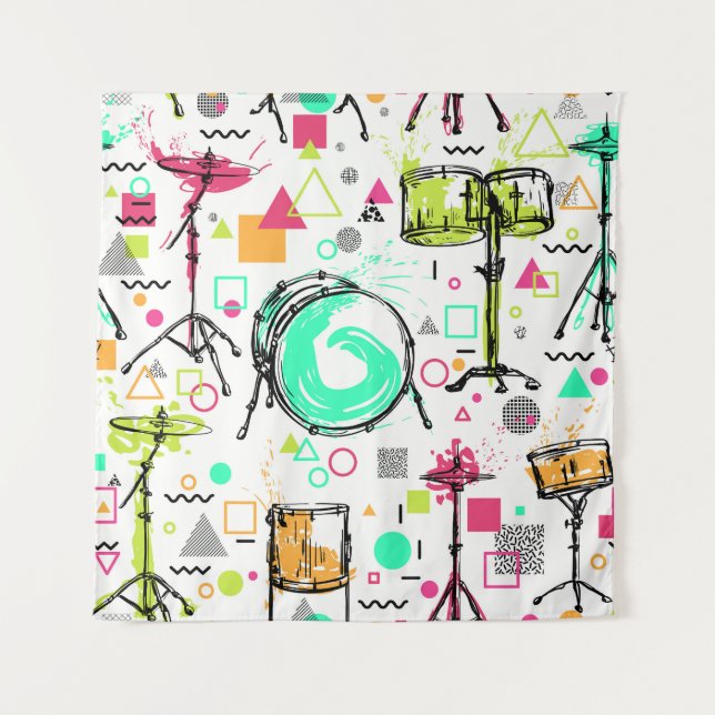 Tenture Kit Tambour : Aquarelle Memphis Retro. (Devant)