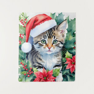Tenture Kitten À Santa Hat Art De Noël