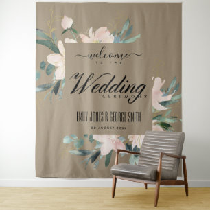 TENTURE KRAFT BLUSH OR FLORAL AQUARELLE BIENVENUE AU MARIA