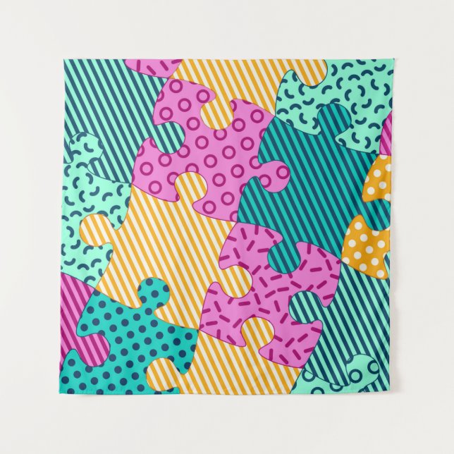 Tenture La bannière aux puzzles géométriques, Memphis back (Devant)