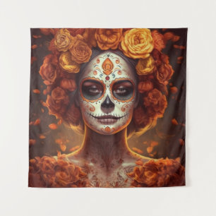 Tenture La Catrina Souci Dia de los Muertos Crâne de Sucre