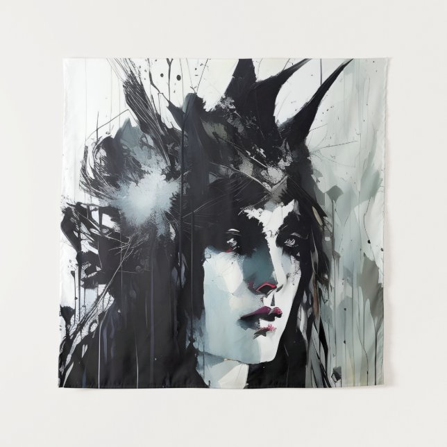 Tenture La déesse Peinture d'encre noire (Devant)