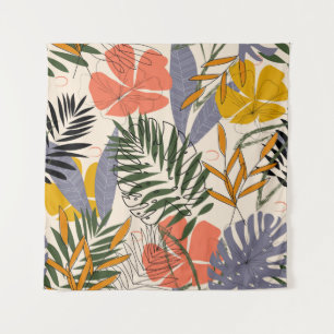 Tenture La motif originale avec feuilles tropicaux et plan