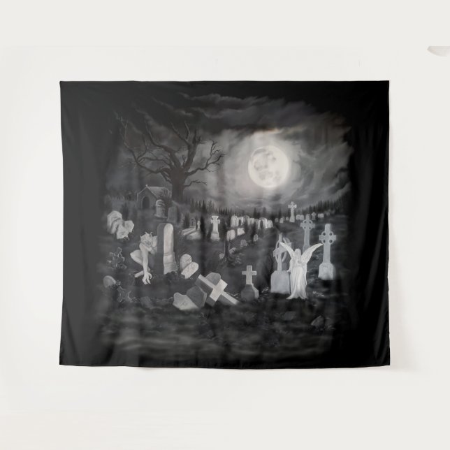 Tenture La nuit sur le cimetière - Angel avec Diable (Devant (Horizontal))