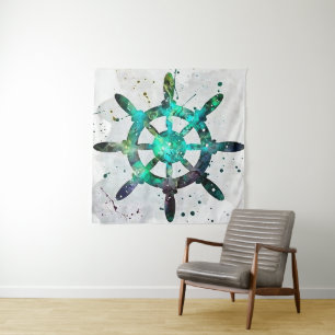 Tenture La roue du capitaine aux couleurs bleu vert de l'o