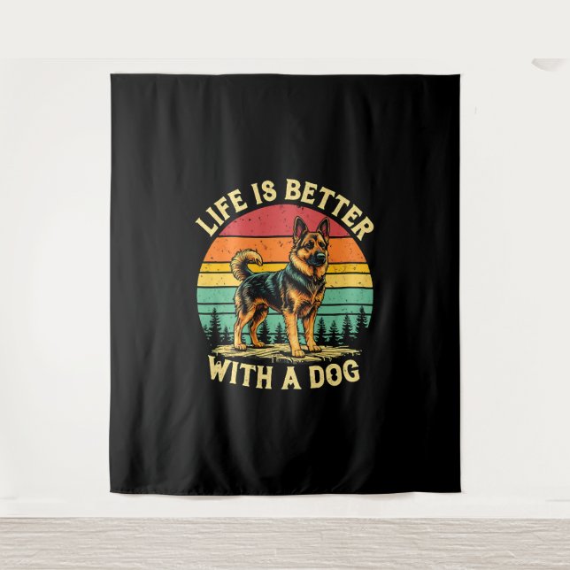 Tenture La Vie Est Meilleure Avec Un Chien - coucher Vinta (Devant)
