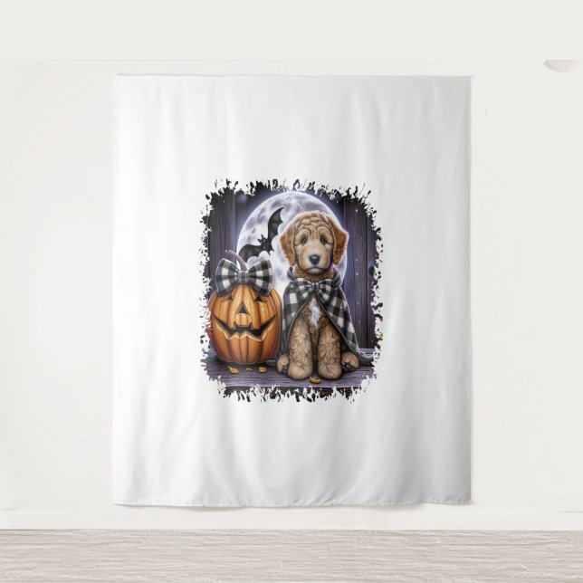 Tenture Labradoodle chien Carré d'Halloween (Devant)