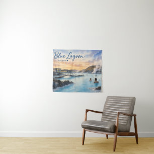 Tenture Lagon bleu Islande bain thermal aquarelle