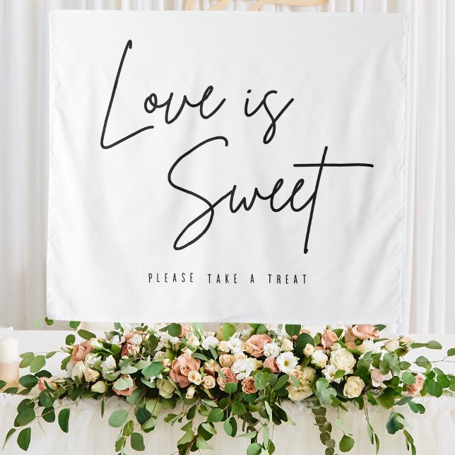 Tenture L'amour est doux, veuillez prendre un friandise Si (Love Is Sweet Please Take A Treat Sign Wedding Tapestry
)