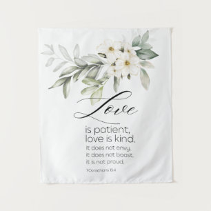Tenture L'amour est Patient Bible Verse Blanc Floral Chris
