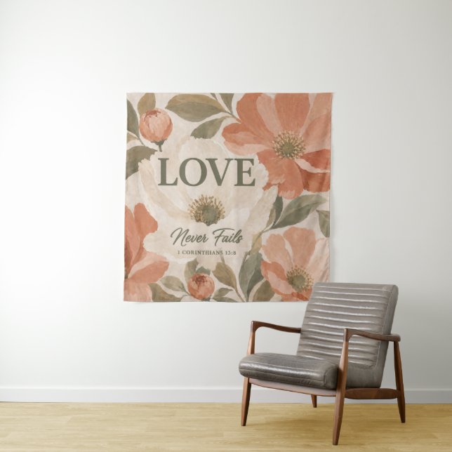 Tenture L'AMOUR NE MANQUE JAMAIS | Cadeau de mariage chrét (En situation)