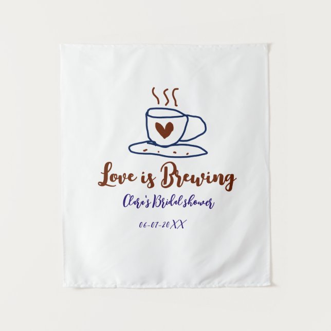 Tenture L'amour se prépare douche de mariée marron bleu aj (Devant)