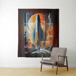 Tenture Lancement Lunaire - Voyage vers Moon Retro Poster