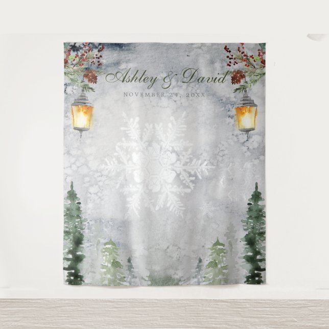Tenture Lanterne Arbres de Pin Rustique d'Hiver Mariage Ph (Devant)