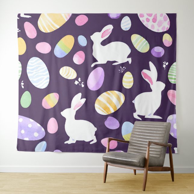 Tenture lapin avec oeufs de pâques (En situation (horizontale))