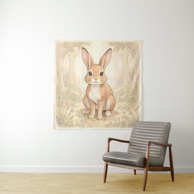 Tenture Lapin brun mignon dans une forêt (En situation)