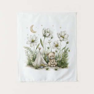 Tenture Lapin de watercolor mignon avec lune et étoiles