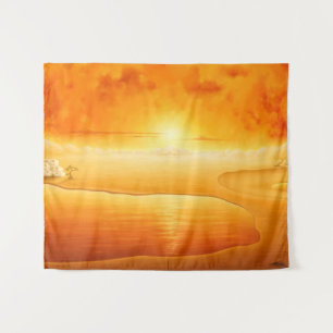 Tenture "L'Arrivée" surréaliste coucher de soleil peinture