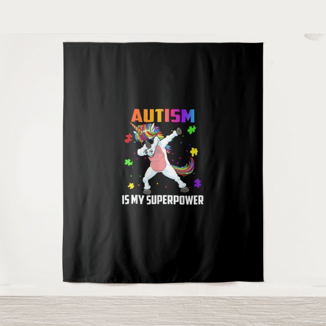 Tenture L'autisme est ma superpuissance Dabbing Unicorn Ca (Devant)