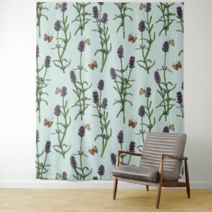 Tenture Lavande et papillons sur verre de mer