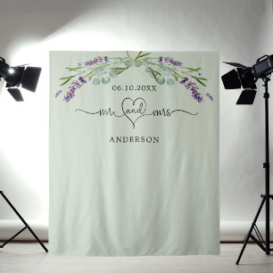 Tenture Lavande sauge vert M. mrs coeur mariage photo
