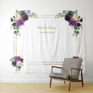 Tenture Lavender Floral Gold Frame Photo Booth Arrière-pla