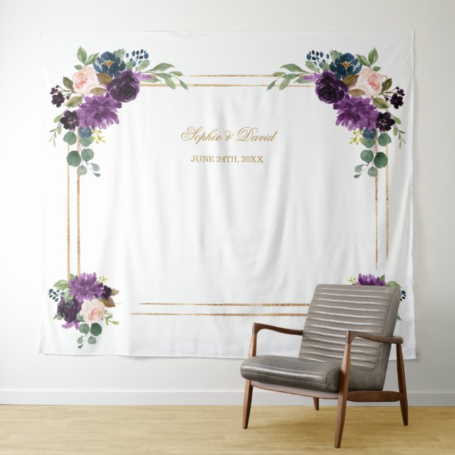 Tenture Lavender Floral Gold Frame Photo Booth Arrière-pla (En situation (horizontale))