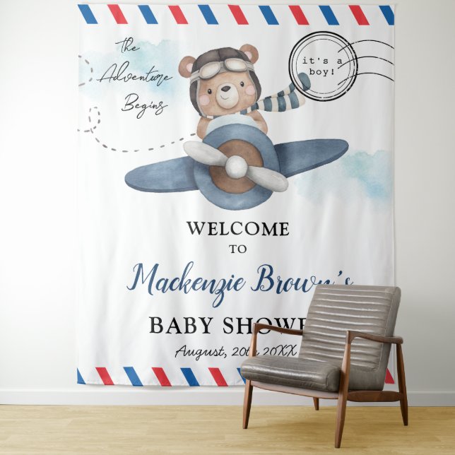 Tenture L'aventure de l'avion de l'ours mignon commence Fê (En situation)