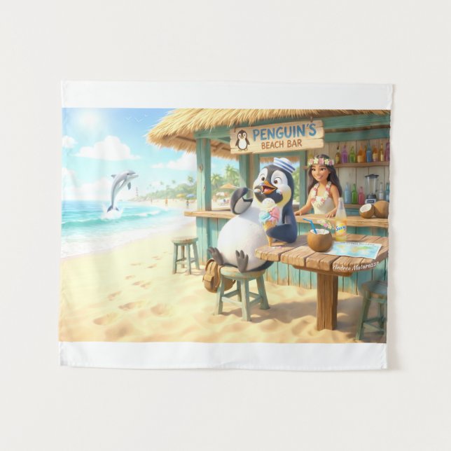 Tenture Le bar de plage du pingouin (Devant (Horizontal))