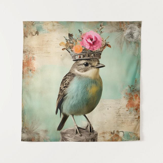 Tenture Le Bel Oiseau dans un Collage de Couronne (Devant)