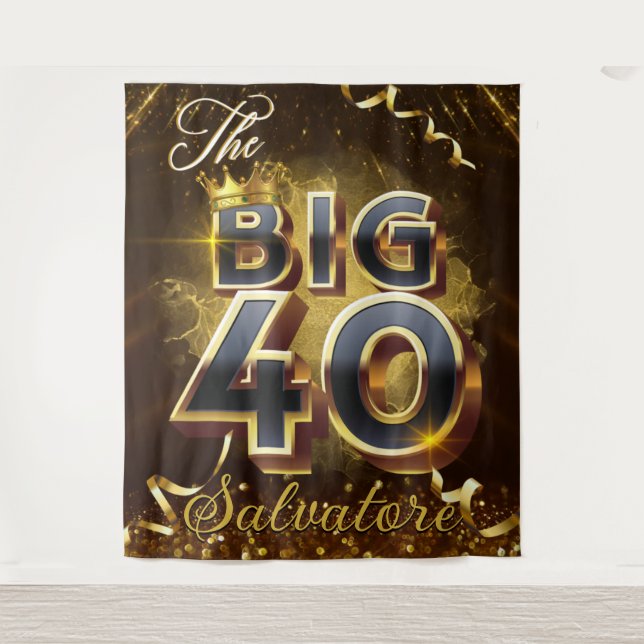 Tenture Le Big 40 Elégant Black & Gold Royal Anniversaire (Devant)