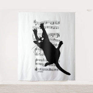 Tenture Le chat est suspendu à des notes de musique