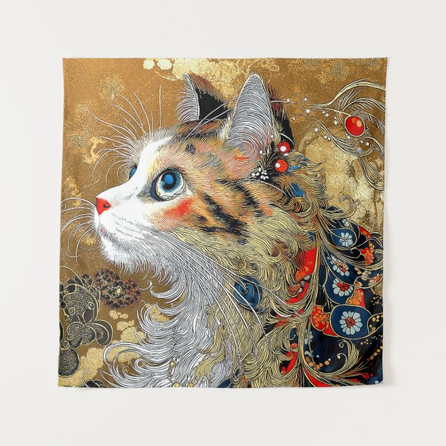 Tenture Le chat Zen | Vintage japonais Ukiyo-e (Devant)