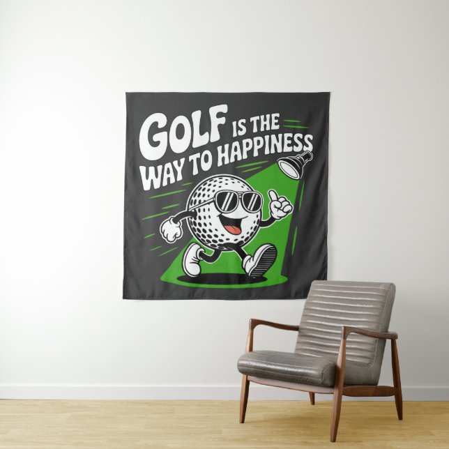 Tenture Le golf est la voie vers le bonheur (En situation)