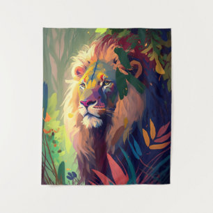 Tenture Le Lion Animal Portrait Peinture Faune En Plein Ai
