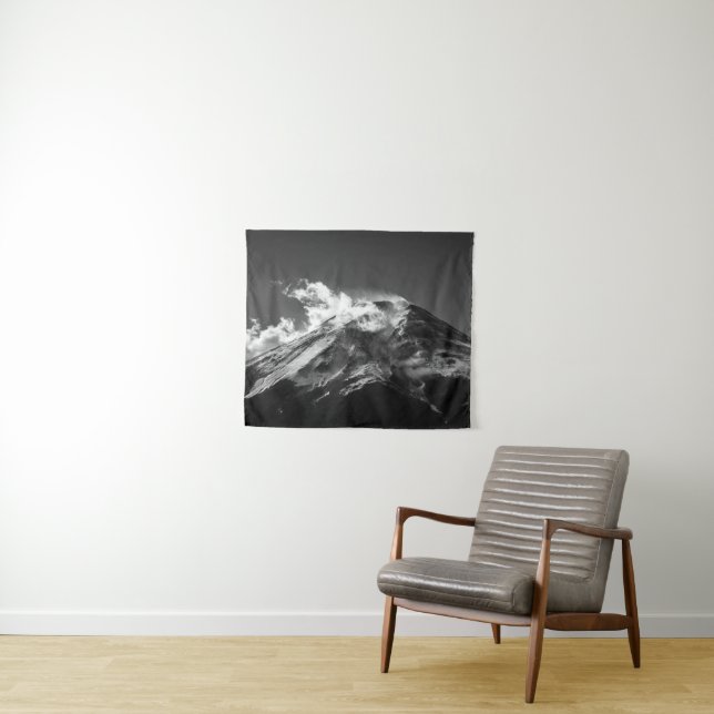 Tenture Le mont Fuji en noir et blanc (En situation (horizontale))