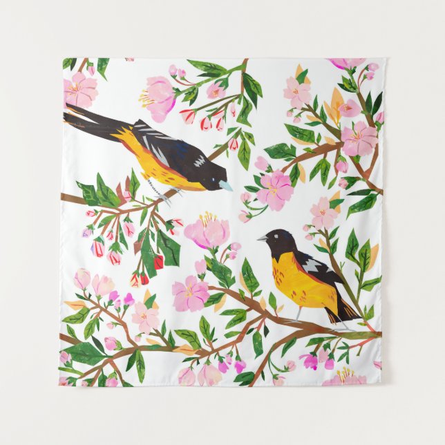 Tenture Le motif est avec des oiseaux et des fleurs. Il es (Devant)