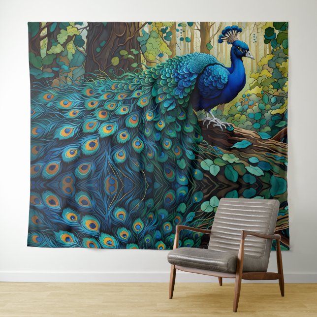 Tenture Le paon bleu dans la forêt (En situation (horizontale))
