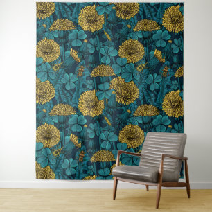 Tenture Le pré en jaune et bleu