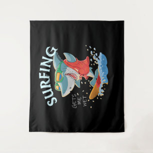 Tenture Le surf me donne des cadeaux amusants de requins h