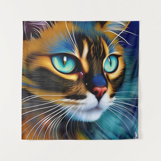 Tenture Le visage d'un mignon Lynx pointe Siamese (Devant)