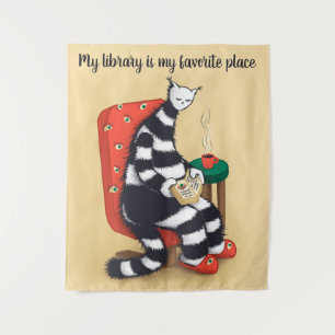 Tenture Lecture de la bibliothèque d'amusement de chats