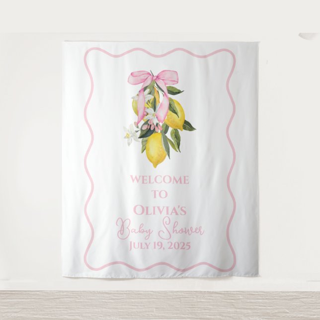 Tenture Lemon Pink Bow preppy Coquette Baby Shower welcome (Devant)